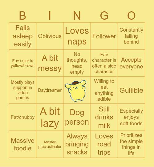 TAoHK&I Kinnies - Pompompurin Bingo Card