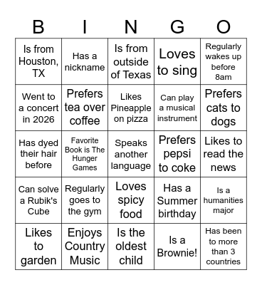 Find someone who... Bingo Card