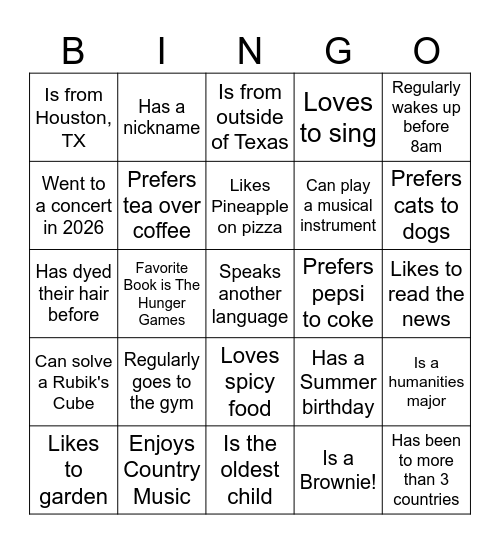 Find someone who... Bingo Card