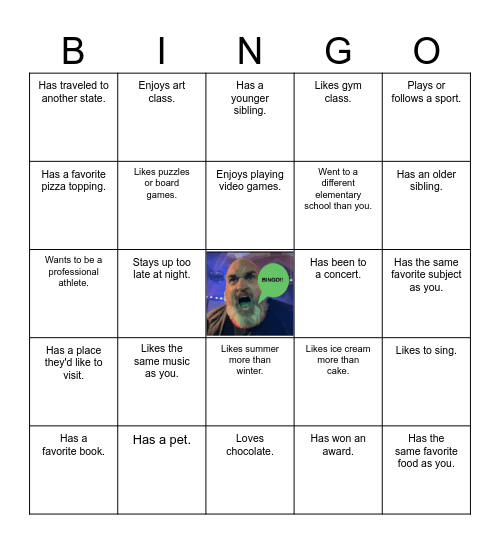 GET TO KNOW YOU BINGO Card