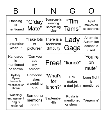 Wedding Shower Bingo Card