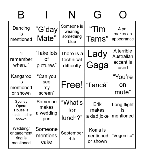 Wedding Shower Bingo Card