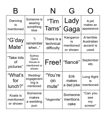 Wedding Shower Bingo Card