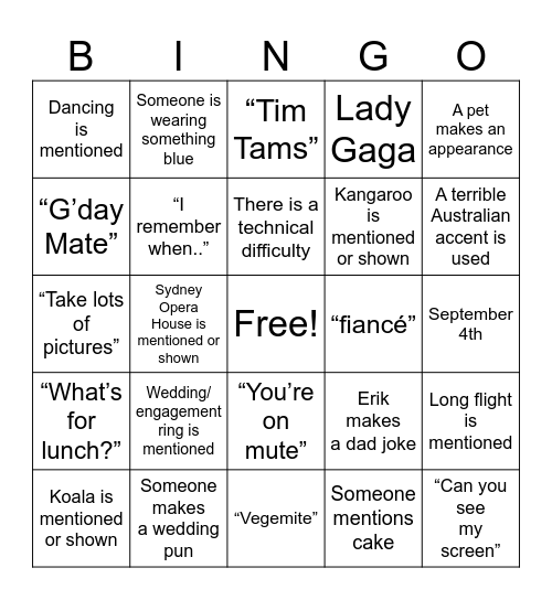 Wedding Shower Bingo Card