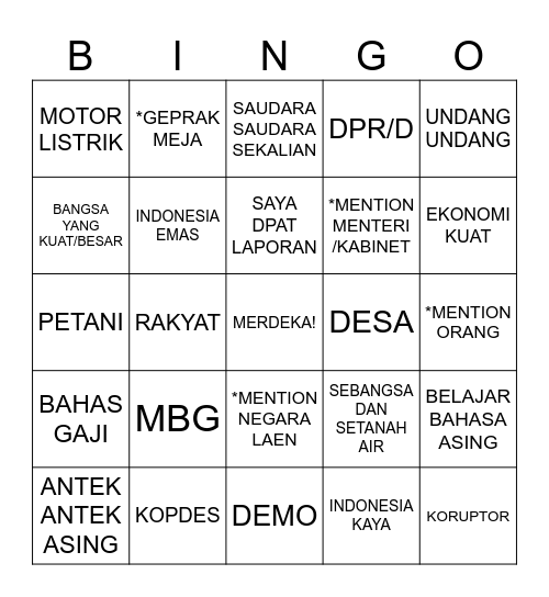 Bingo WOWOK Bingo Card