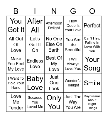 LOVE SONGS---SINGO Bingo Card