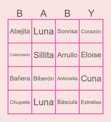 BABY SHOWER Bingo Card