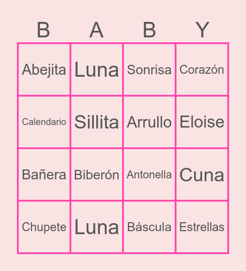 BABY SHOWER Bingo Card