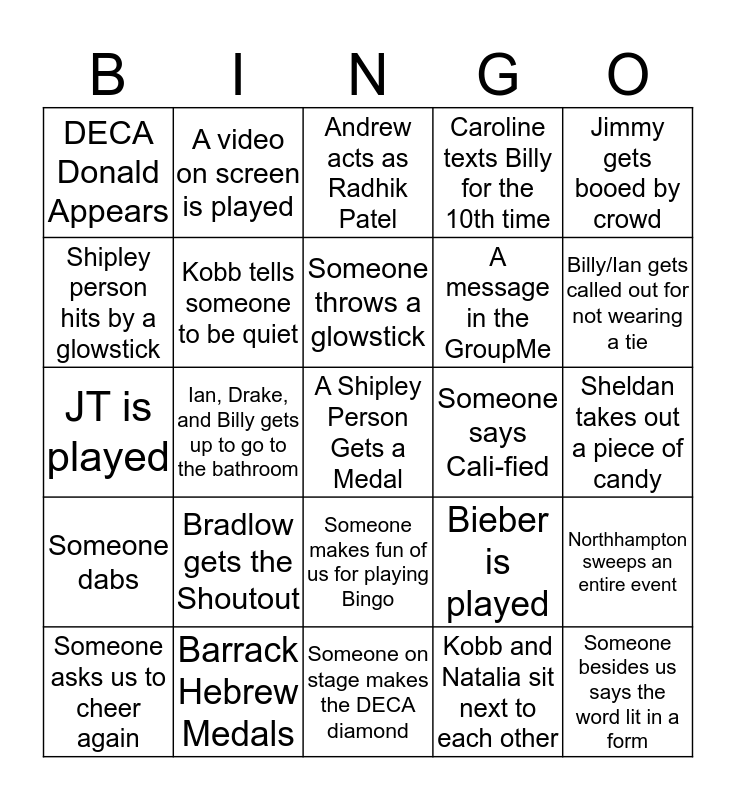 DECA Bingo Card