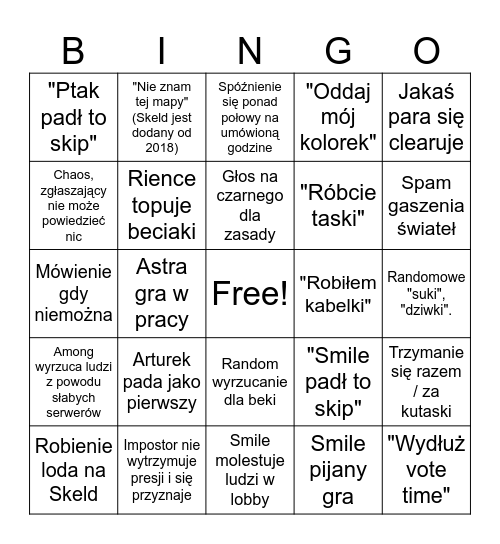 Among us Agory Bingo Card