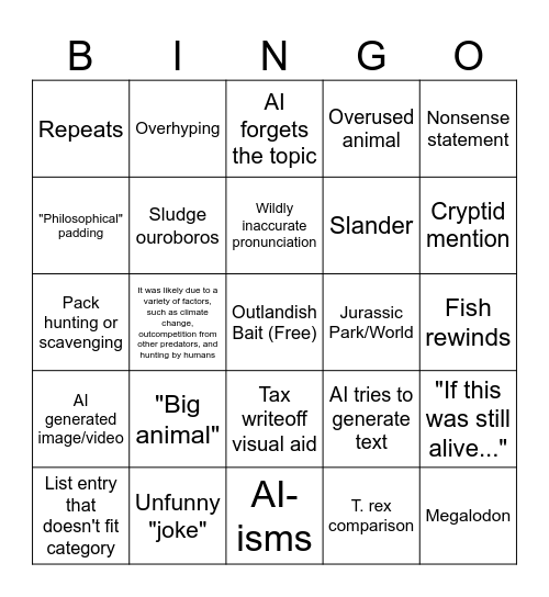 Community Sludge Bingo v0.9 Bingo Card
