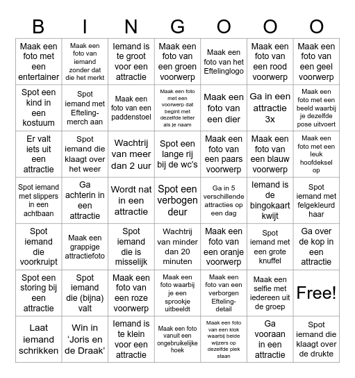 Efteling Bingo 2026 Bingo Card