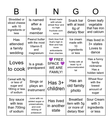 G&V FAMILY BINGO 💜 Find Someone Who... Bingo Card