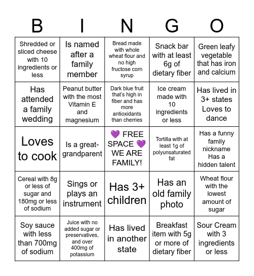 G&V FAMILY BINGO 💜 Find Someone Who... Bingo Card