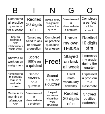 Math Bingo! Bingo Card
