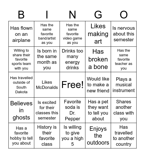 Get to Know You Bingo Card