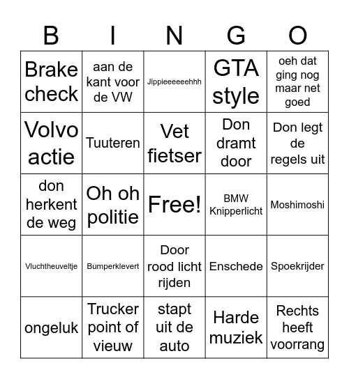 Voet vs Rug Bingo Card