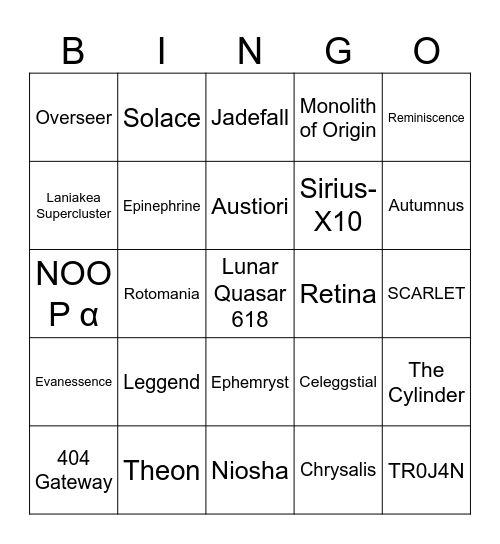 REx:R Bingo Card