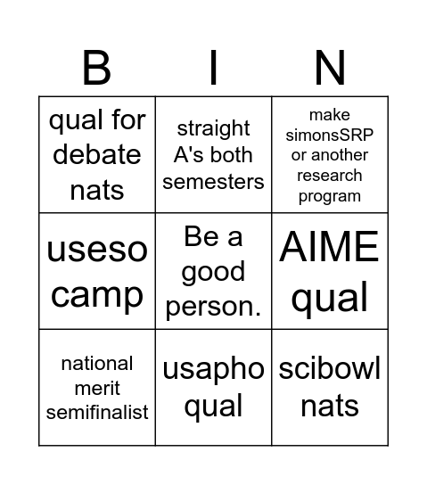 junior wishes Bingo Card