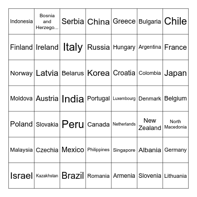 Omegle Country Challenge Bingo Card