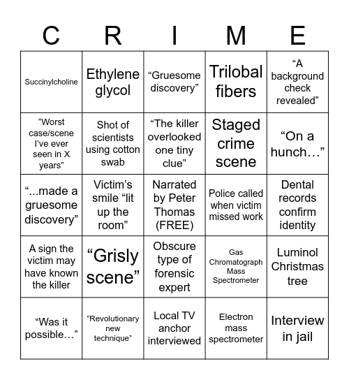 Forensic Files Bingo Card