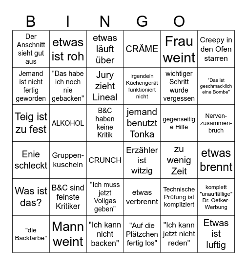 Das ultimative Große Backen Bingo Card