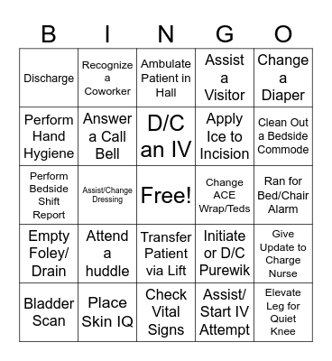 Ortho Nurse Bingo Card