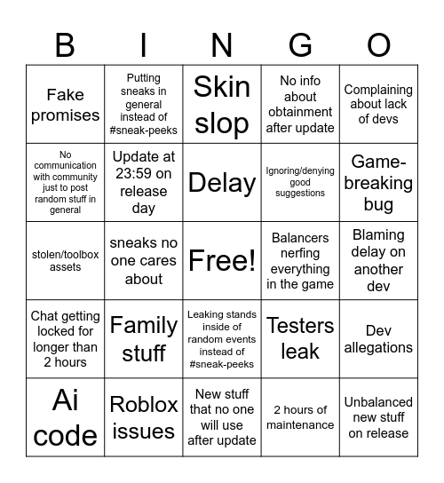 BRIDGER UPDATE BINGO Card