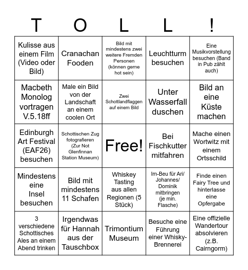 Schottland Beackern Bingo Card
