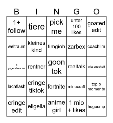 tiktok bingo Card