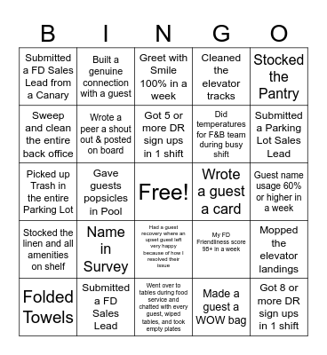 Front Desk Bingo Card