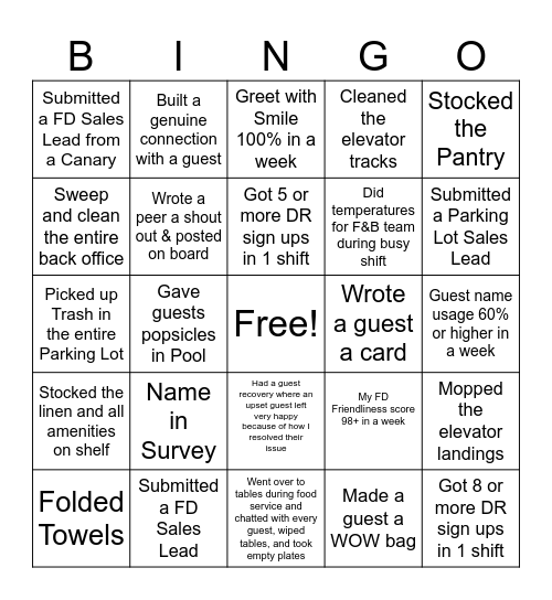 Front Desk Bingo Card
