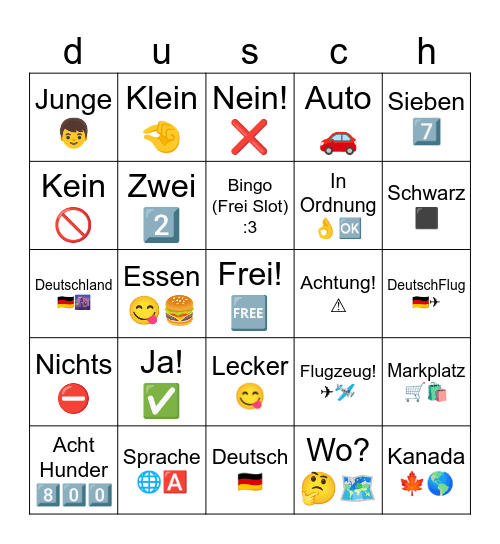 deutsch/german words (Guess) Bingo Card