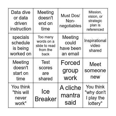 Back to School Bingo Card