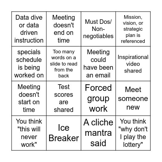 Back to School Bingo Card