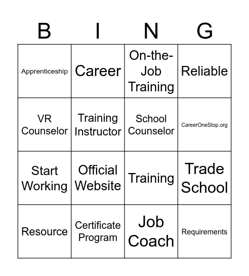 Postsecondary Bingo Card