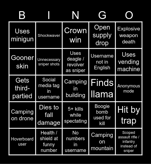 Untitled Bingo Card