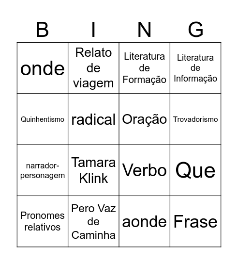 Bingo - Língua Portuguesa Bingo Card