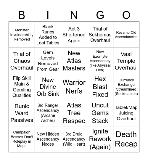POE2 0.5.5 Bingo Card
