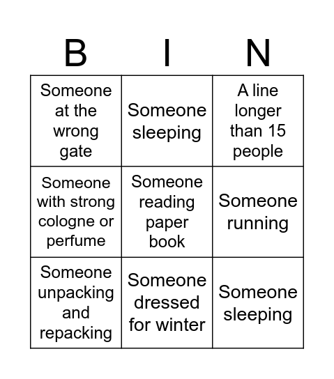 Airport Bingo Card