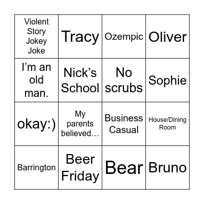 Tello Family Gathering Bingo Card