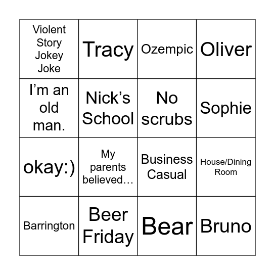 Tello Family Gathering Bingo Card
