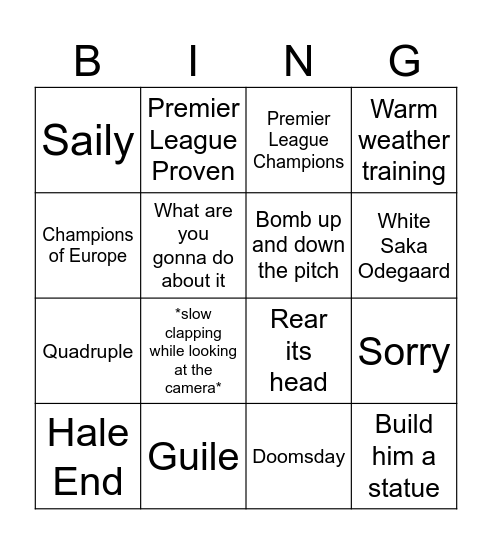 james bayliss 26/27 season bingo Card