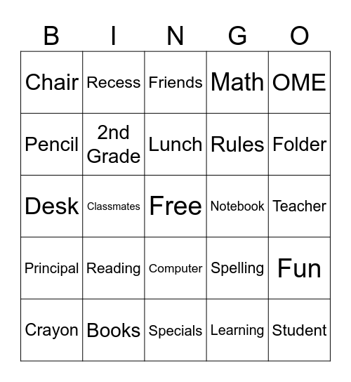 Back to School Bingo Card