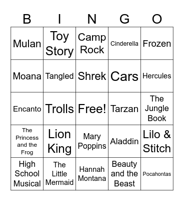 Music Bingo-Disney Bingo Card