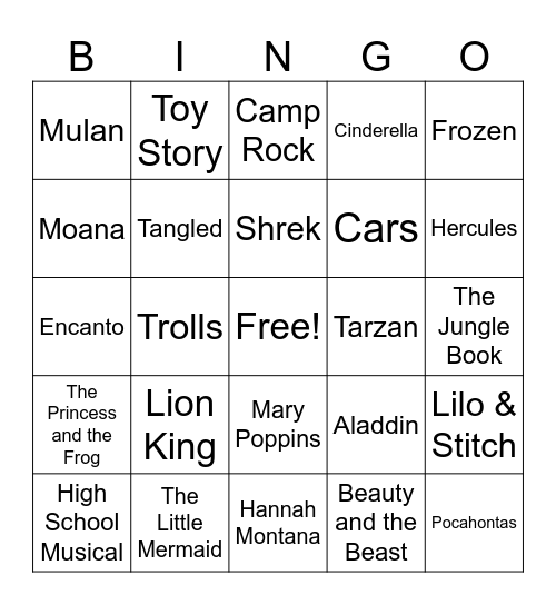Music Bingo-Disney Bingo Card