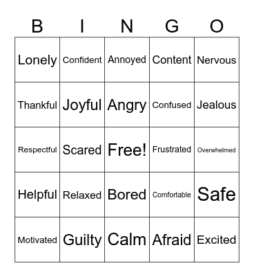 EMOTIONS BINGO Card