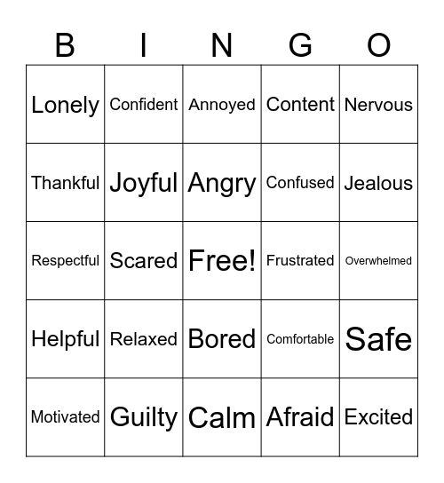 EMOTIONS BINGO Card