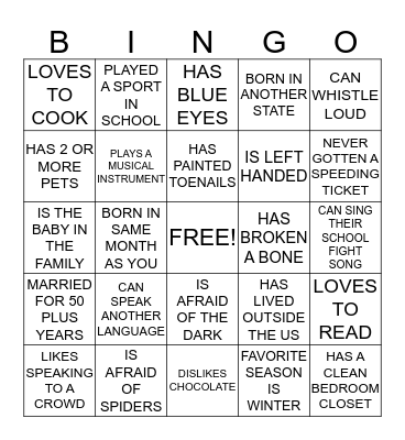 FIND SOMEONE WHO. . .  Bingo Card