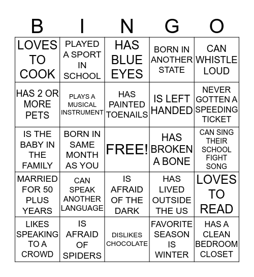 FIND SOMEONE WHO. . .  Bingo Card